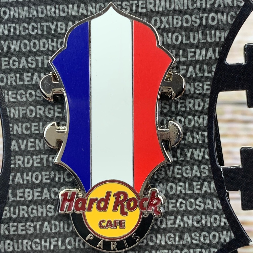 Hard‎ Rock Cafe Paris France Flag Guitar Headstock Collectible Pin On Card